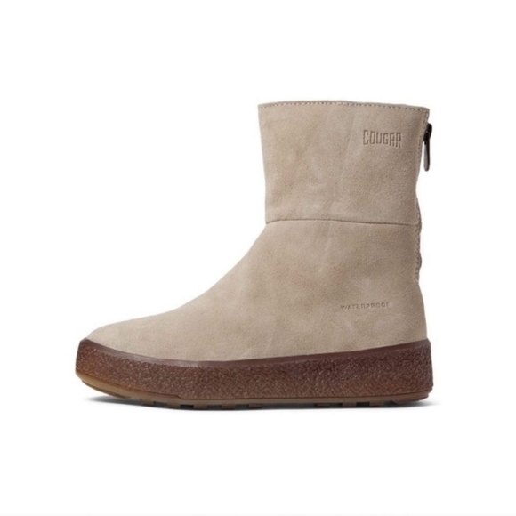 New Free People x Cougar Taupe Suede Leather Cozy Boots Sheep Shearling SZ 9 - Picture 4 of 16